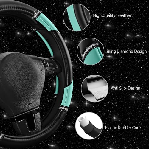 Road Comforts Leather Steering Wheel Cover - Made with PVC Leather - Anti-Slip, Universal Fit 14 1/2 inches to 15 inches - Mint - color: Mint
