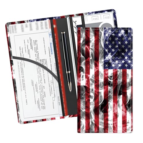 Leather Car Registration and Insurance Card Holder, Cute Car Accessories Vehicle Glove Box Car Organizer for Documents, Cards, License Retro American Flag - color: Retro American Flag