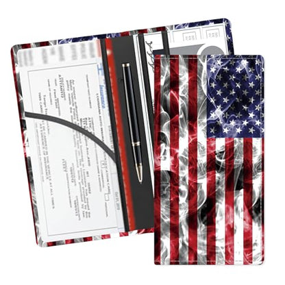 Leather Car Registration and Insurance Card Holder, Cute Car Accessories Vehicle Glove Box Car Organizer for Documents, Cards, License Retro American Flag - color: Retro American Flag
