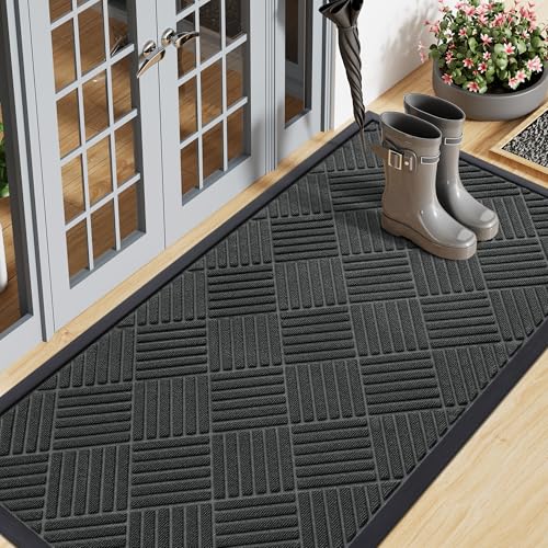 Smiry Front Door Mat Outside Entrance, Heavy Duty Outdoor Indoor Natural Rubber Doormat, Non Slip, Trap Dirt and Moisture, Easy Clean, Low Profile Patio Porch Entryway Mat, 71x23, Black - color: Black, size: 71" X 23"