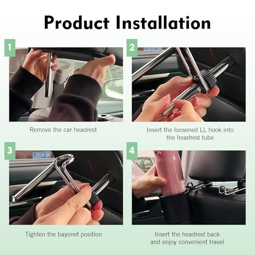 2 PCS Headrest Hooks for Car, 10KG Heavy Duty Rotatable Hidden Hooks, Car Seat Back Organizer Storage Accessories, Universal for Most Cars, SUVs, Trucks (Black)
