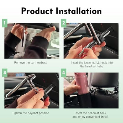 2 PCS Headrest Hooks for Car, 10KG Heavy Duty Rotatable Hidden Hooks, Car Seat Back Organizer Storage Accessories, Universal for Most Cars, SUVs, Trucks (Black)