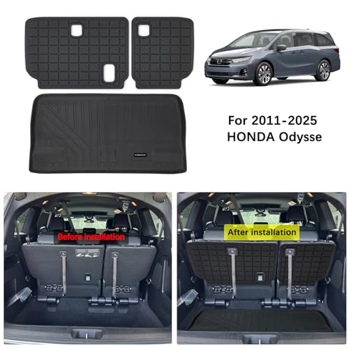 Cargo Liner Trunk Mats for 2011-2025 Honda Odyssey, TPE All Weather Protection Car Trunk Mat Accessories-Black - size: 2011-25|For Honda Odyssey|Cargo Liner