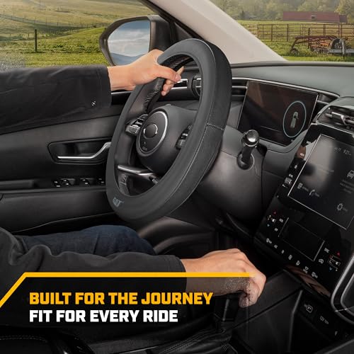 Cat® EasyWrap Faux Black Leather Steering Wheel Cover, Self Wrapping Car Steering Wheel Cover for Auto Truck Van SUV - Standard 14.5" - 15 Inches - color: Black EasyWrap, size: Standard (14.5-15")