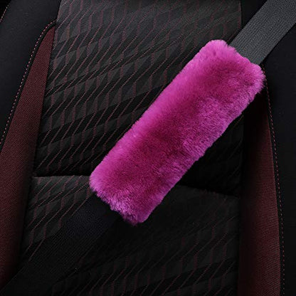 2 Pack Automotive Authentic Sheepskin Car Seat Belt Pads, Soft Shoulder Pad, Neck Cushion Protector, Genuine Natural Merino Wool (F-Pink) - color: F-PInk, size: Shearling Wool