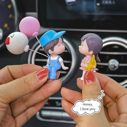 ZOSTLAND 5Pcs Lovely Couple Auto Decorations,Rainbow Car Vent Clip Ornaments,Pink Heart Auto Interior Decoration,Sun Car Air Fresheners Vent Clip,Cute Couple Car Interior Accessories(Kiss Lover Blue)