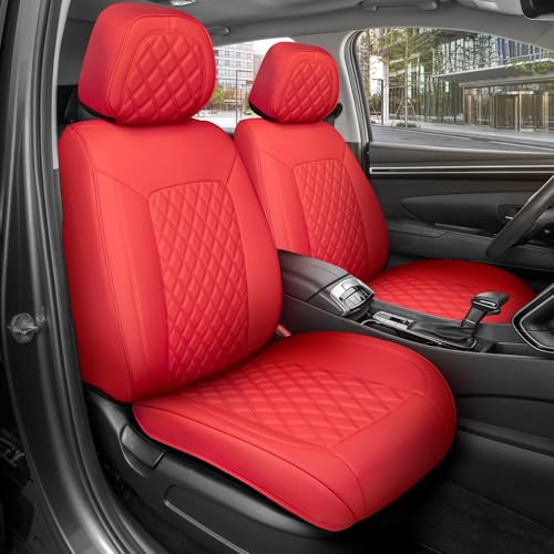 Prestige Edition Faux Leather Seat Covers for Cars, Trucks, & SUV – 2 Red Car Seat Covers for Front Seats - Universal Fit Car Accessories Automotive Interior Protector for Most Vehicles - color: Red Front Seats