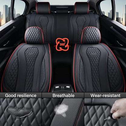 Coverado Car Seat Covers Full Set, Black Seat Covers, Waterproof Car Seat Cover, Car Seat Cushion, Car Seat Covers Front Seats Back Seat Covers, Car Seat Protector Universal Fit Most Cars Red Line - color: Redline/Black, size: FullSet