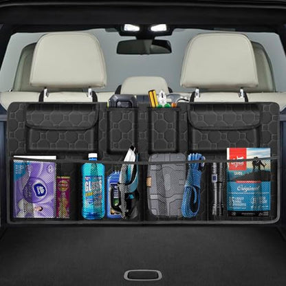 esouler Car Trunk Organizer, Super Capacity Backseat Car Organizer for SUV/Truck/MPV(42"*18"), Hanging Car Storage Organizer with 8 Pocekts, Car Accessories for Women and Men- Black