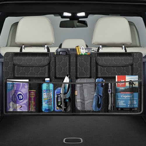esouler Car Trunk Organizer, Super Capacity Backseat Car Organizer for SUV/Truck/MPV(42"*18"), Hanging Car Storage Organizer with 8 Pocekts, Car Accessories for Women and Men- Black