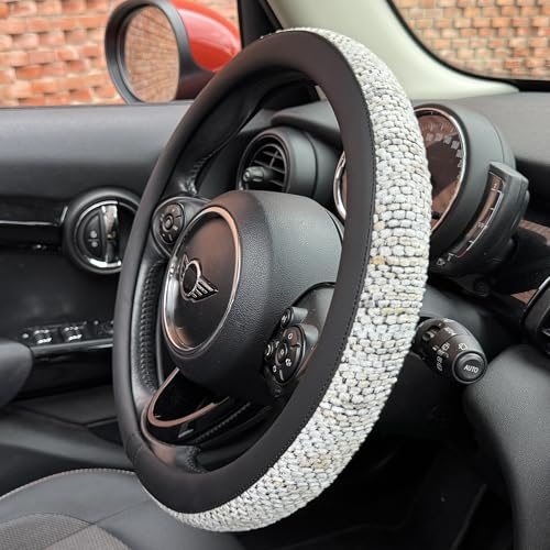 PINCTROT Large Size Chenille Leather Steering Wheel Cover, Soft Mottled Colors, Sweat-Proof, Non-Slip Grip, All-Season Comfort, 15.5-15.75 Inch(Mottled White) - color: 2.White, size: Large Size[15 1/2''-15 3/4'']