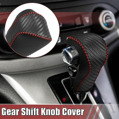 X AUTOHAUX Car Automatic Gear Shift Knob Cover Protector with Red Thread Carbon Fiber Pattern for Chevy Equinox 2018-2021 for Honda CRV 2015-2016 - color: Red