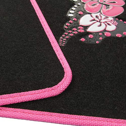 BDK 4-Piece Design Carpet Floor Mat Set - (Hawaiian Flower Pink) (Licensed Products, Secure Backing) - color: Hawaiian Flower Pink