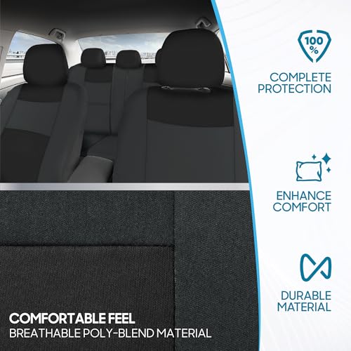 BDK PolyPro Car Seat Covers Full Set in Reverse Charcoal, Front and Rear Split Bench Seat Covers for Cars, Easy to Install Car Seats Cover Set and Accessories for Auto Trucks SUV - Reverse Charcoal