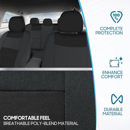 BDK PolyPro Car Seat Covers Full Set in Reverse Charcoal, Front and Rear Split Bench Seat Covers for Cars, Easy to Install Car Seats Cover Set and Accessories for Auto Trucks SUV - Reverse Charcoal - color: Reverse Charcoal
