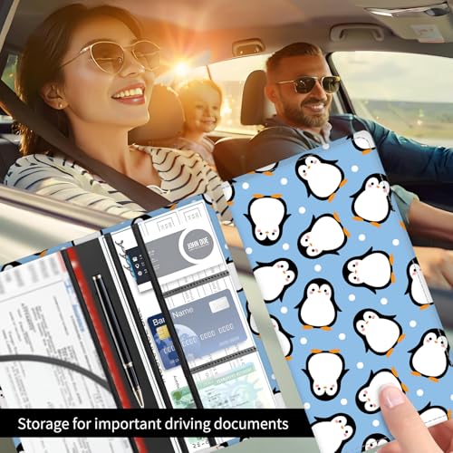 Premium Car Registration and Insurance Card Holder, Cute PU Leather Car Document Holder, Vehicle Glove Box Car Organizer with Magnetic Closure for Driver License, Cards Blue Penguin - color: Blue Penguin
