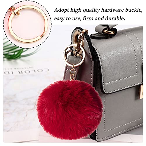 WenMei 4PCS Set Fluffy Steering Wheel Covers with Handbrake Cover&Gear Shift Cover&Plush Keychain Furry Steering Wheel Cover for Women Girl Fashion Warm Car Wheel Protector Fit Most Car (Wine Red) - color: Wine Red