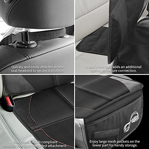 Car Seat Protector with Thickest Padding,Waterproof 600D with Storage Pockets,Non-Slip Pets Fabric Child Baby Cover Leather Reinforced Vehicle Seat 1 Pack (Black) - color: Black
