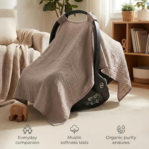 MOZAH Baby Car Seat Cover - Roman Green - 100% Organic Muslin - Soft, Breathable and Lightweight, Baby Infant Car Seat Essentials