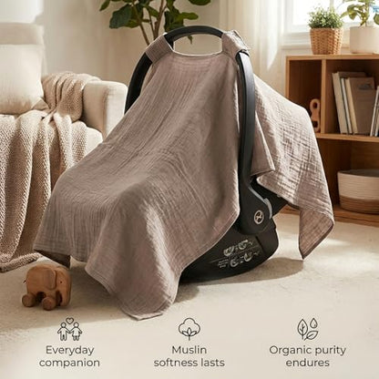 MOZAH Baby Car Seat Cover - Roman Green - 100% Organic Muslin - Soft, Breathable and Lightweight, Baby Infant Car Seat Essentials