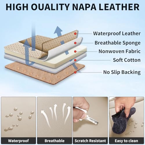 Car Seat Covers Full Set,5 Seat Leather Seat Covers for Cars,Beige Front Seats and Back Seat Cover,Waterproof Car Seat Cushion Protectors,Universal Fit for Most Cars SUV Trucks - color: Beige