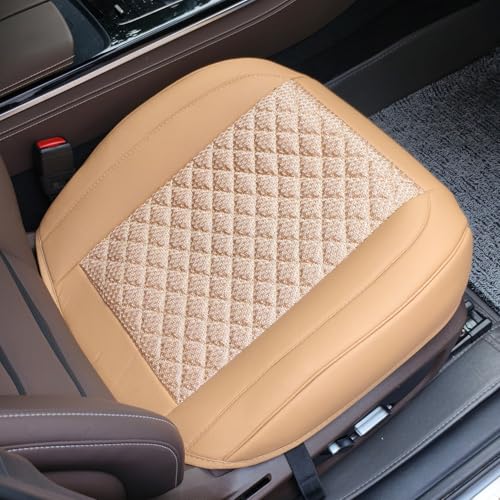 Leather Car Seat Covers,Beige Bottom Car Seat Covers Front Seat Only,Ventilated Breathable Comfortable Car Seat Protector for Leather Seats - color: Beige