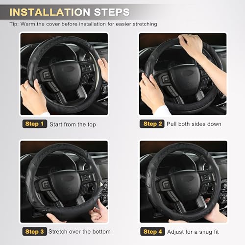 Black Seal Custom-Fit Steering Wheel Cover for Ford F-150, F-250, F-350, Expedition, 15.5–16", Anti-Slip PU Leather (Black+Red Line) - color: Black+Red Line