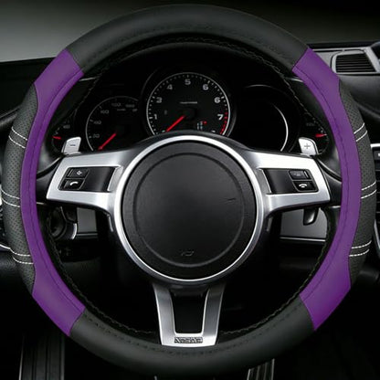 NBTEPEM Customized Auto Car Steering Wheel Cover for Honda Accord, Civic, CR-V, HR-V, Pilot, Microfiber Leather Sport Steering Wheel Covers 14.5-15 inchs, Anti-Slip, Safety, Soft(Black-Purple)