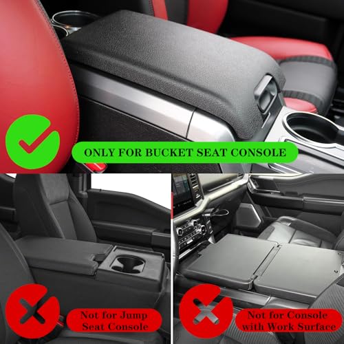 Center Console Armrest Cover Replacement Compatible with Ford F-150 F150 12th Gen 2009-2014, Leather Armrest Protector Accessories (Black,Leather Part Only)