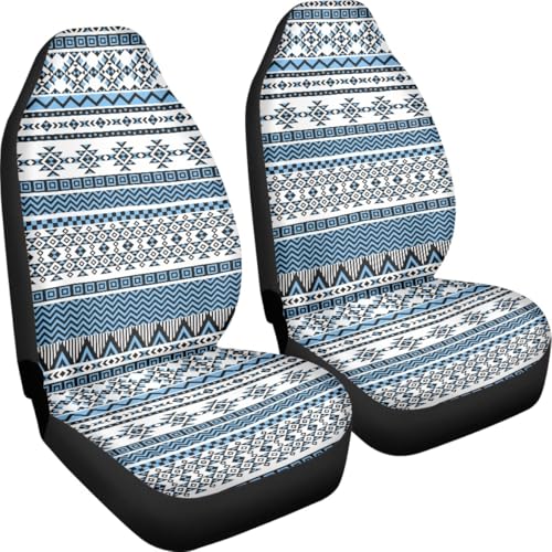 Pehede Car Seat Cover Blue Aztec Ethnic Pattern Front for Cars, Easy to Install Cover Set, Accessories Auto Trucks Van SUV,2 Packs - color: Multi03