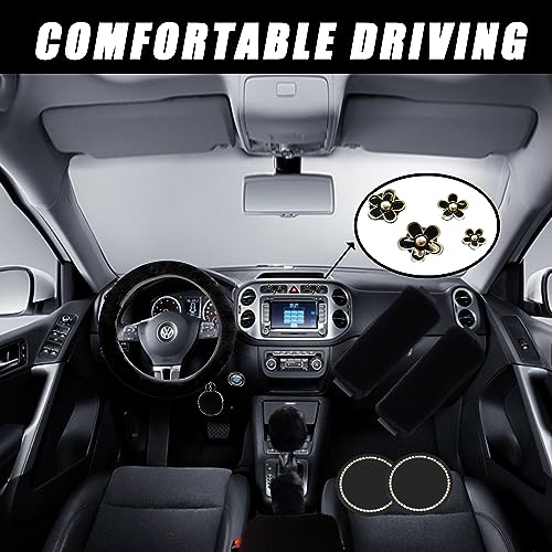 Fluffy Steering Wheel Cover for Women with Furry Gear Cover &Handbrake Cover&Seat Belt Cover&Armrest Pad Fuzzy Car Accessories for Women Pack of 14 (Black) - color: Black