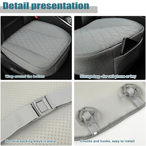 Linen Front Car Seat Cover Protector Anti-Slip Bottom Seat Cover Fits 95% of Vehicles,Wrapping Around The Bottom,Diamond Pattern(Gray-1Pcs) - color: Diamond Pattern-Gray, size: 1 Piece Linen