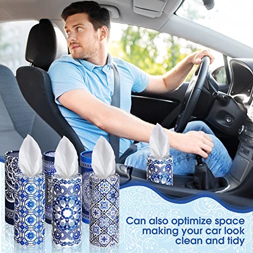 Outus 12 Pcs Mandala Car Tissues Cylinder Holder with 3 Ply Facial Tissue Bulk Round Tissue Holder Travel Tissues Boxes Container for Car Cup Wedding Birthday Party