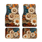 Artistic Fabric Car Floor Mats-Non-Slip Rubber Backing,Flower,Front (26.8x17.3in) & Rear (13x17.3in) Set-Water Absorbing, Durable Automotive Floor Liners with Stylish Patterns - color: Flower
