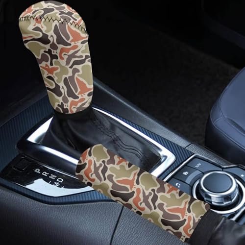 Handbrake and Gear Shift Knob Cover 2 Piece Automobile Hand Brake Cover Car Interior Accessories - color: Duck Camo-C