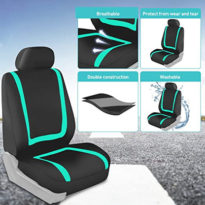 FH Group Car Seat Covers Full Set Cloth - Universal Fit Automotive Seat Covers, Low Back Front Seat Covers, Solid Back Seat Cover, Washable Car Seat Cover for SUV, Sedan and Van Mint - color: Mint, size: Full Set
