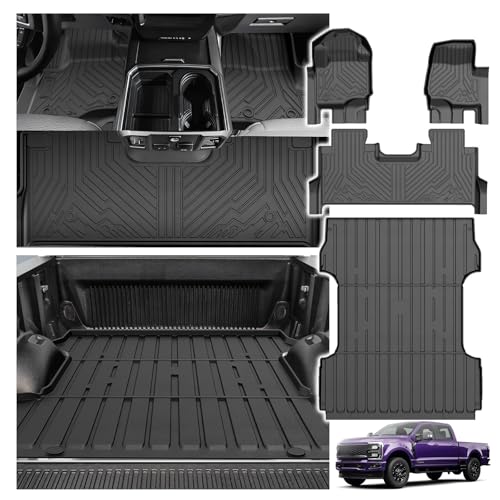 Floor Mats Truck Bed Mat for 2017-2024 2025 2026 Ford F250/F350/F450 Super Duty Crew Cab Accessories All Weather TPE Custom Fit Truck Floor Bed Liners - size: 3)Ford F250/F350/F450｜17-26｜Truck Combo Set
