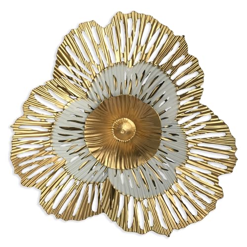 10" Metal Flower Wall Art Decor, Rustic Modern Floral Sculpture, Distressed Iron Wall Hanging Home Decoration Accent Artworks for Indoor Kitchen Bedroom Living Office Outdoor Garden Patio (36B-Gold) - color: 36B-Gold