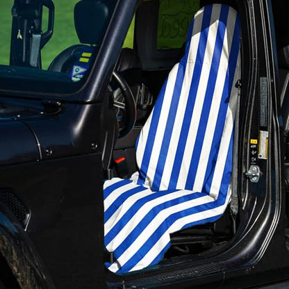2 Pack Car Seat Towel Covers, Sweat Protector for Front Seats, Premium Thickened Microfiber with Blue and White Stripes, Breathable & Quick Dry, Machine Washable Cover for Gym Running Universal Fit - color: Blue and White Stripes