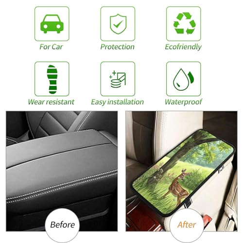 Universal Auto Center Console Pad and 2Pcs Car Coasters Set, Anti Slip Soft Neoprene Car Armrest Seat Box Cover Protector Universal Fit - Car Interior Accessories, Pampas Deer - color: 492