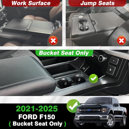 Muslogy Center Console Cup Holder Inserts Compatible with 2021-2025 2026 Ford F150 F-150 Accessories Middle Console Drink Holder Liner TPE Organizer Non-Slip Drink Stopper(Bucket Seat Only) - size: 2021-2025 F150 Bucket Seat Only