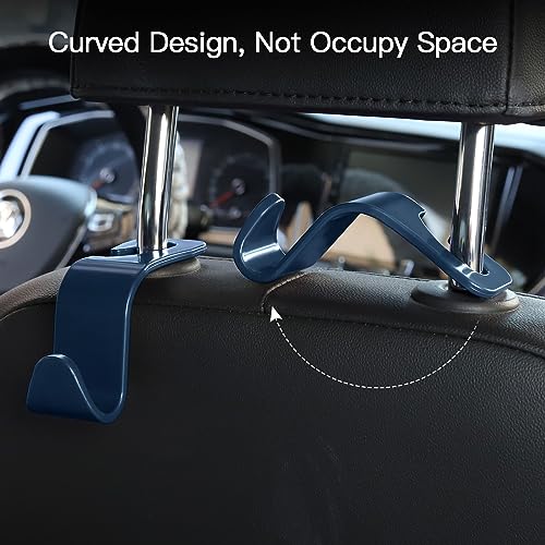 Soleebee 4 Pack Car Headrest Hooks - Universal Auto Hooks, Back Seat Hangers, Storage Organizer (Navy Blue) - color: Navy Blue