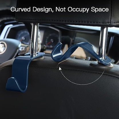 Soleebee 4 Pack Car Headrest Hooks - Universal Auto Hooks, Back Seat Hangers, Storage Organizer (Navy Blue) - color: Navy Blue