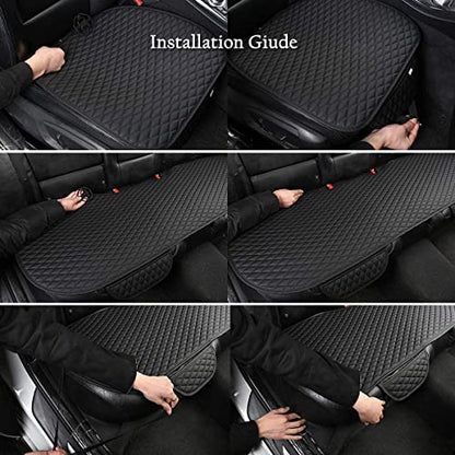 Pu Leather Car Seat Bottom Covers Protectors Include 1 Pair Front Driver Seat Pad Mat and 1 Rear Bench Cover Universal Fit 90% Vehicles,Black - color: A-Black, size: Universal Fit - Full Set