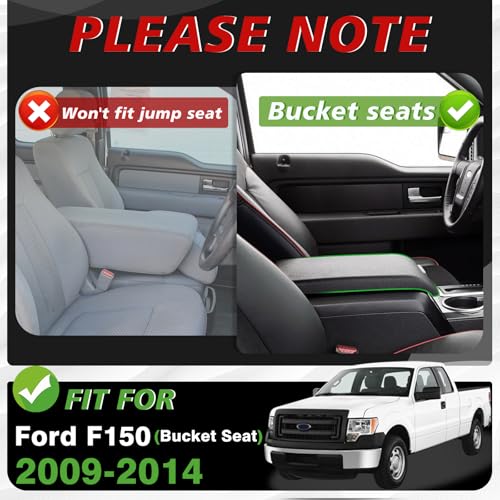 Center Console Armrest Cover Fit for Ford F-150 F150 2009-2014 Accessories, Comfort Armrest Pad Console Lid Cushion Vegan Leather 1-Inch Extra Thick(Bucket Seat ONLY) - size: 2) 09-14 |F150| Bucket Seat, +Thick