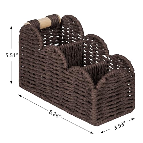 CubesLand Bedside Table Desk Organizer Caddy, Remote Pen&Pencil Holder Cup, Makeup Brush Holder w/Scalloped Perfect for Home, Office Desk, Living Room Table Decor, 3 Slots Brown - color: Brown