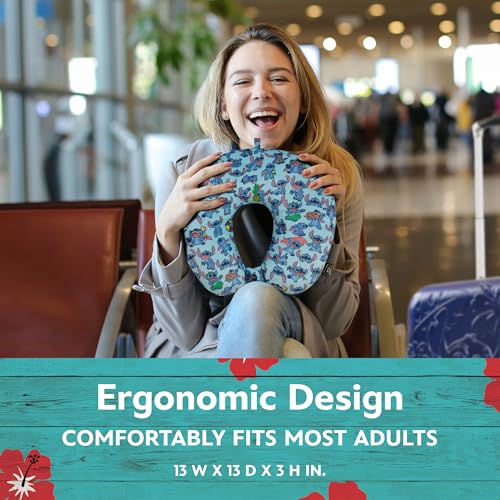 Disney Stitch Kids Travel Neck Pillow for Airplane, Car and Office Comfortable and Breathable, Blue