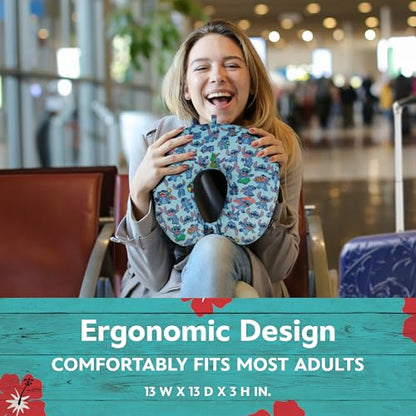 Disney Stitch Kids Travel Neck Pillow for Airplane, Car and Office Comfortable and Breathable, Blue