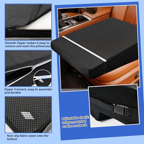 Car Seat Cushion High Density Foam Wedge Car Seat Cushions with Removable Extension pad for Short People to Improve Driving View for Long Driving Travel Washable Cover