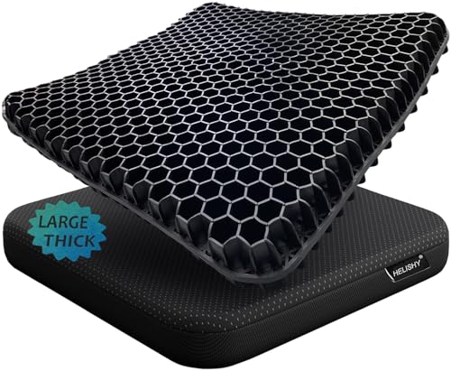 Gel Wheelchair Seat Cushion for Long Sitting, Extra Large & Thick Seat Cushion with Non-Slip Cover - Coccyx, Sciatica & Back Pain Relief - Wheelchair Cushions - Office Chair Car Seat Cushion - color: Black, size: Extra Large - 17x17x1.7inch